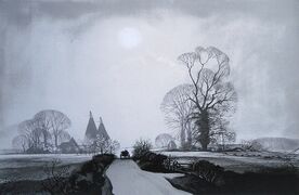 'Kent Winter Landscape', Rowland Hilder, 20C (via @HenryRothwell)