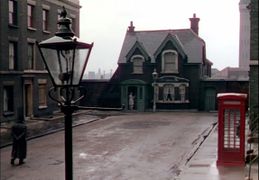 Mrs Wilberforce’s House from the 1955 film The Lady Killers. This was a fake house built on an empty plot on a real street - Frederica Street, Islington in London.