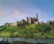 Alnwick Castle Northumberland was the home of Henry Percy, 9th Earl of Northumberland where he employed a distant cousin, gunpowder plotter Thomas Percy, as the Land Agent. Thomas Percy was shot dead at the Holbeche House siege after the plot failure. The Canaletto painting shows the house in 1750.