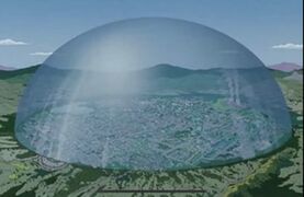 ’The Dome’ in the Simpsons Movie was a gigantic glass dome placed over Springfield by the Environmental Protection Agency due to it being the most polluted town in the world.