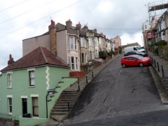 ’The Green House’ in Vale Street. Vale Street in Totterdown was officially declared the steepest residential street in the U.K. it has an average incline of 22 degrees.