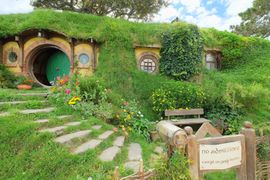 ‘Bag End’, Bilbo Baggins house at ‘Hobbiton’ in Peter Jackson’s set for the Lord of the Rings movies - built at Matamata, New Zealand.