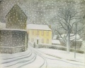 Halstead Road in Snow by Eric Ravilious 1935 (Private Collection). Sheepcot House, Castle Hedingham, Essex.