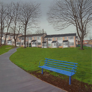 ‘The Blue Bench‘ by Tony Noble an artist known for depicting candid scenes noting a West Yorkshire suburbia