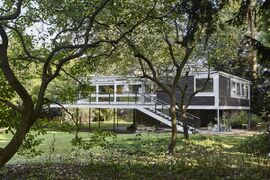 The Grade II listed Rossdale House 1959 by Geoffry Powell in London N3. The only private residence designed by Powell who was part of the Chamberlin, Powell & Bon architectural practice.