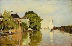 ‘Houses on the Achterzaan’ the Achterzaan River, Holland by Claude Monet 1871