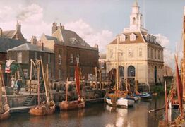 The historic harbour side of Kings Lynn is used to represent Victorian era Yarmouth, where young David lives and works, and where he returns later in the film.