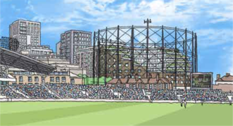 Proposed scheme for flats within The Gasometer at Kennington Oval by GRID Architects.