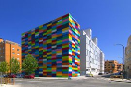The Carabanchel 24 Building. Social housing in Madrid, Spain designed by Rafael Cañizares Torquemada & Eduardo Valdillo Ruiz
