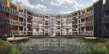 A housing concept by MAX Architects. Another submission in a RIBA competition to re-use gasometer sites.