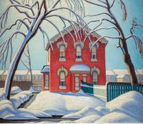 ’Red Houses Winter’ 1925 by Lawrence Harris one of the ‘Group of Seven’ Canadian painters who sought to paint the landscape in a Canadian way